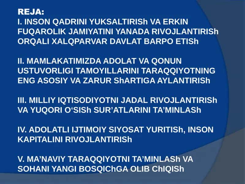 Sh.M.mirziyoyevning “Yangi O‘zbekistonning taraqqiyot strategiyasi” kitobi haqida 2