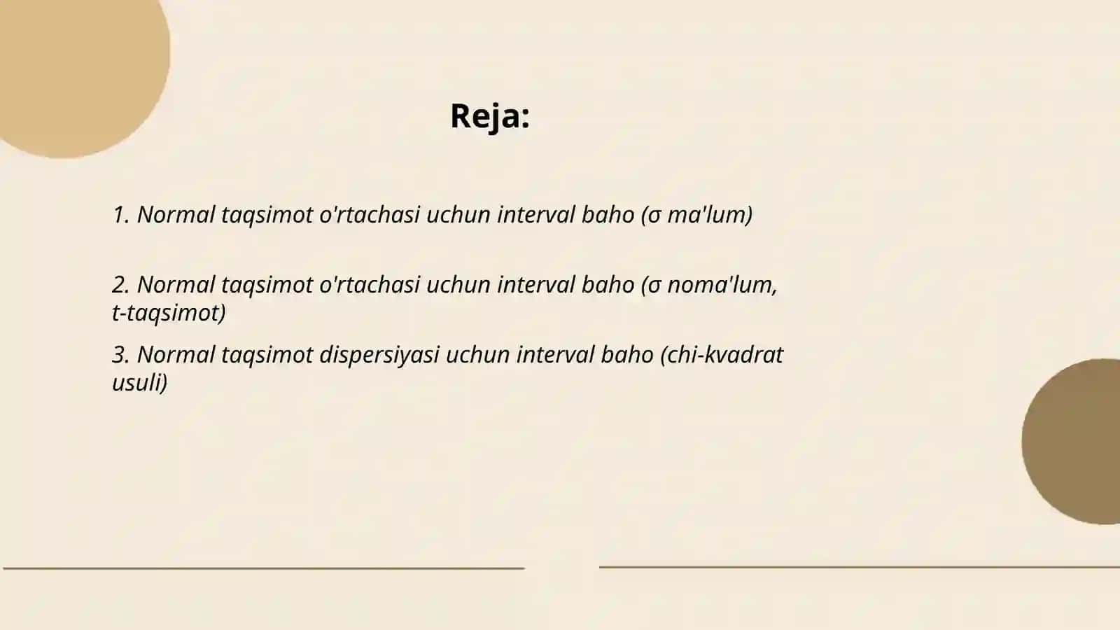 Normal taqsimot o'rtachasi uchun interval baho (σ ma'lum) 2