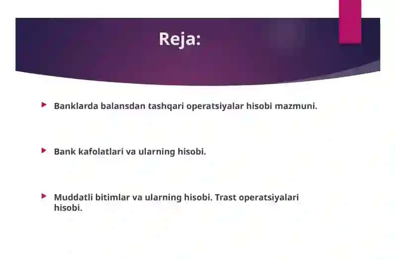Banklarda balansdan tashqari operatsiyalar hisobi 2