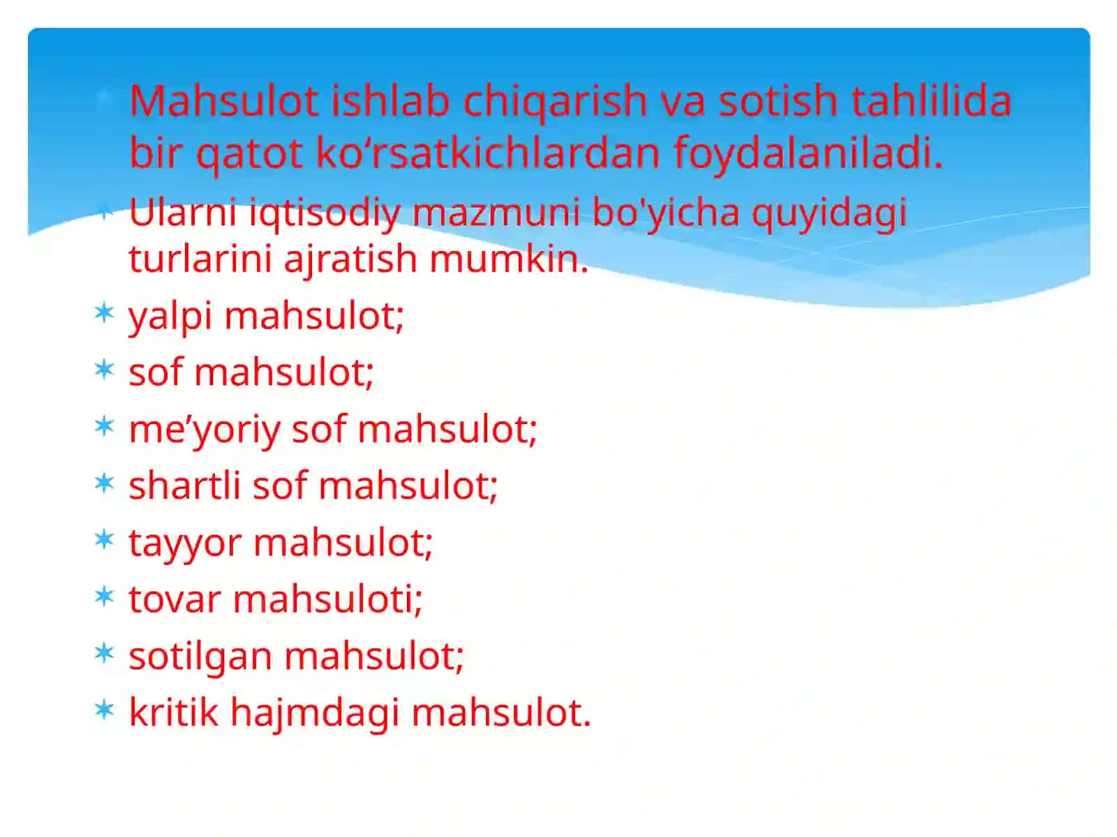 MAHSULOT (ISH, XIZMAT)LAR ISHLAB CHIQARISH VA SOTISH XAJMINING TAHLILI 2