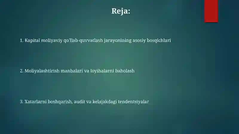 Kapitalni moliyaviy taʼminot jarayoniga boshqarish 2
