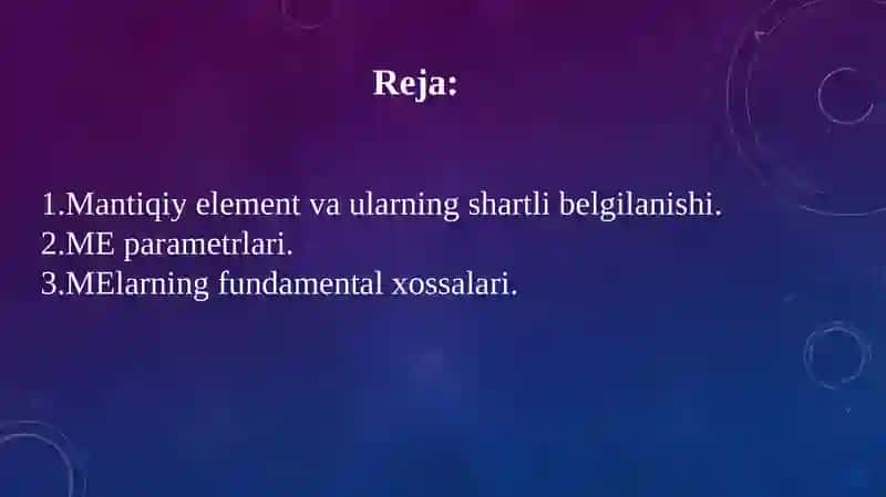 Mantiqiy elementlar. Ularning shartli belgilanishi, amallari, xaqiqiylik jadvallari, funksiyalari va Pirs, Sheffer elementlari. 2