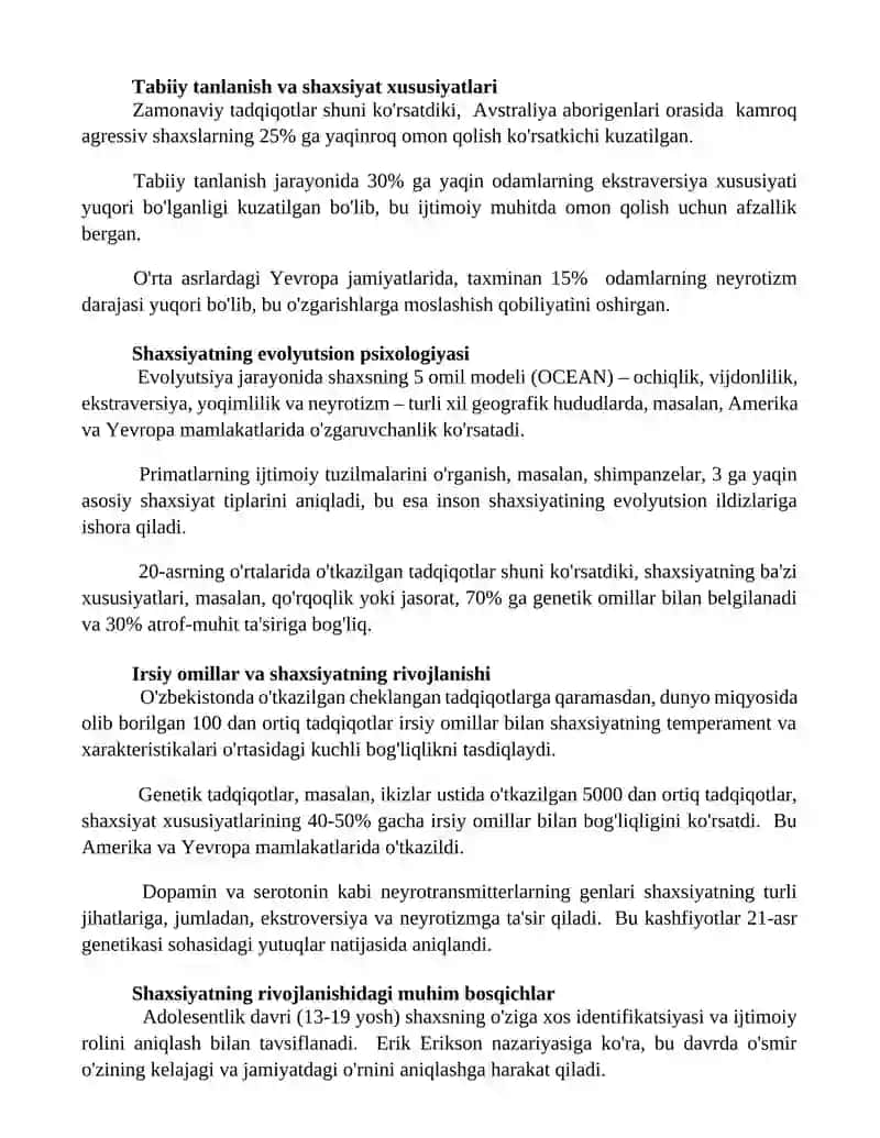 Shaxsni evolyutsion jihatdan rivojlantirishi 2