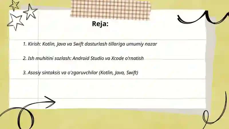 Kotlin, Java va Swift dasturlash tillarida ilovalar ishlab chiqish 2