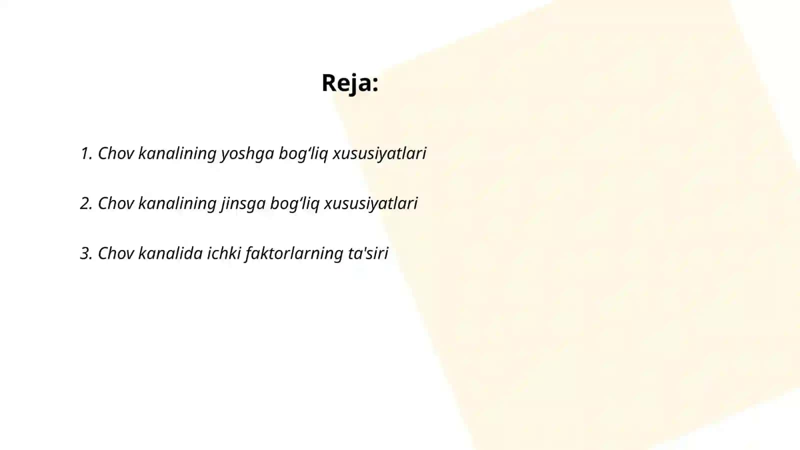 Chov kanalining yosh va jinsga nisbatan xususiyatlari 2