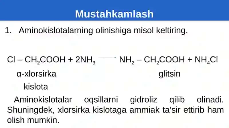Aminokislotalarning kimyoviy xossalari 2