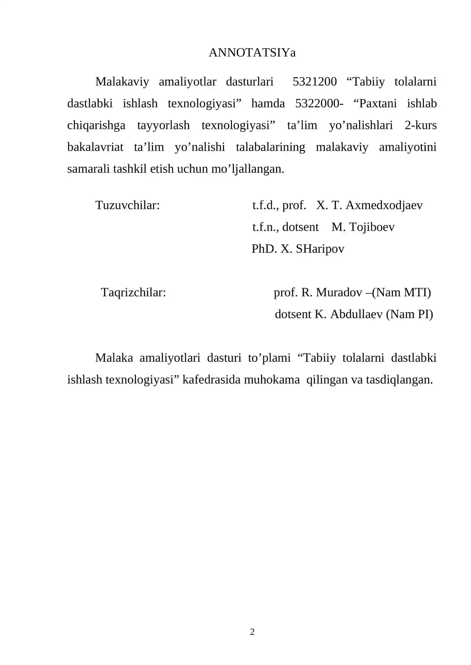 MALAKA AMALIYOTLARI DASTURLARI 2