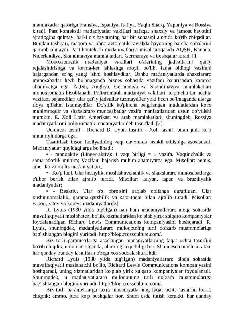 Madaniyatlararo tadqiqotlar. Madaniyatlar tipologiyasi 2