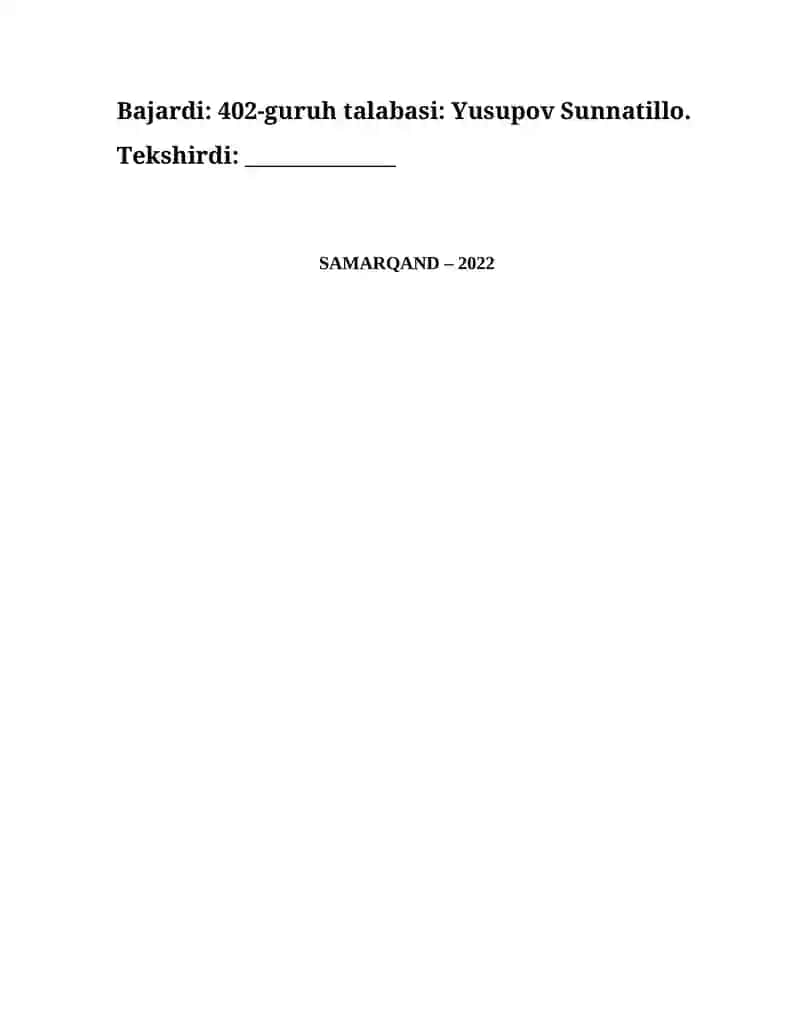 A.N.Kolmogorov aksiomalaridan kelib chiqadigan ehtimolning xossalari.Shartli ehtimollik.Hodisalar bog’liqsizligi va bog’liqsiz hodisalar yig’indisi ehtimoli.To’la ehtimollik va Bayes formulalari 2