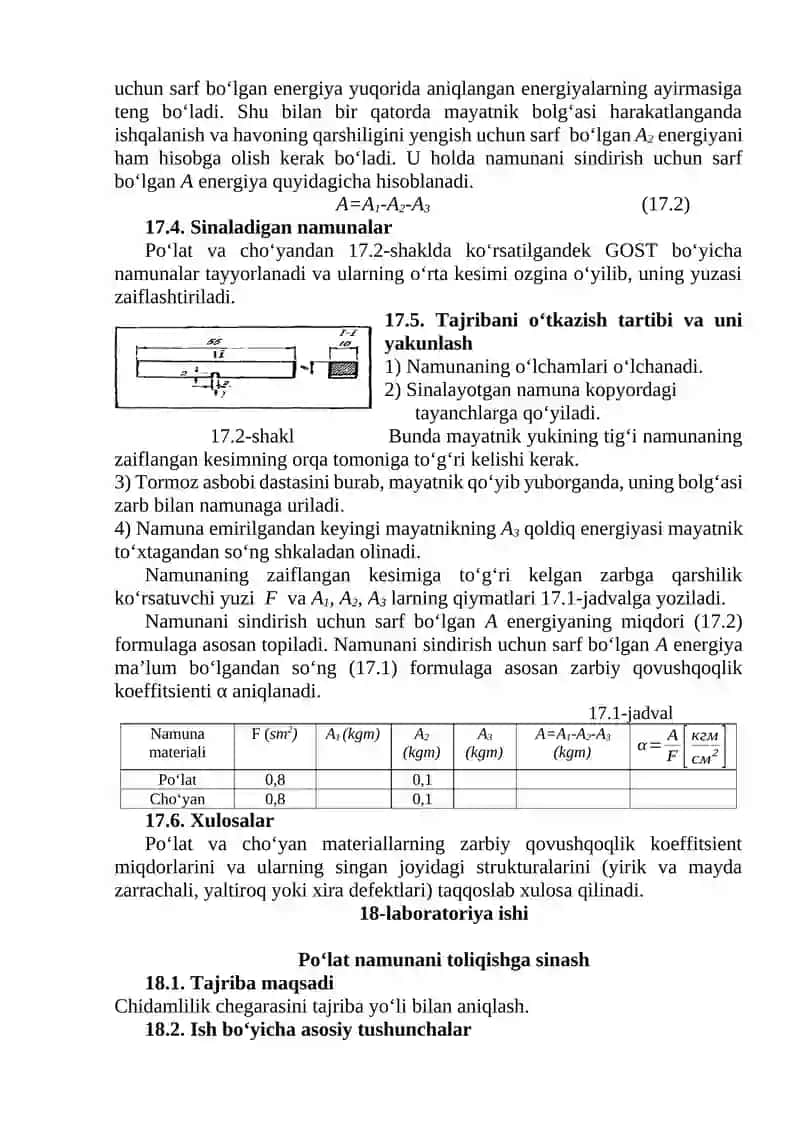Po‘lat va cho‘yanni zarb yuki ta’sirida tekshirish 2