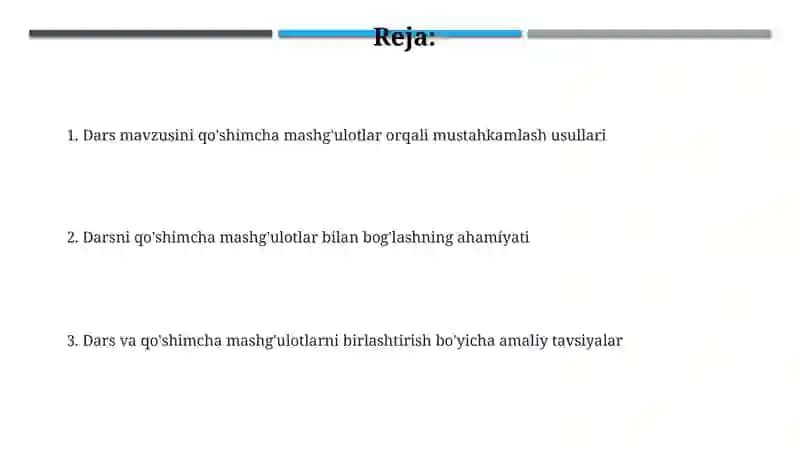 Dars mavzusiga mos qo'shimcha mashg'ulotlarni tanlash 2