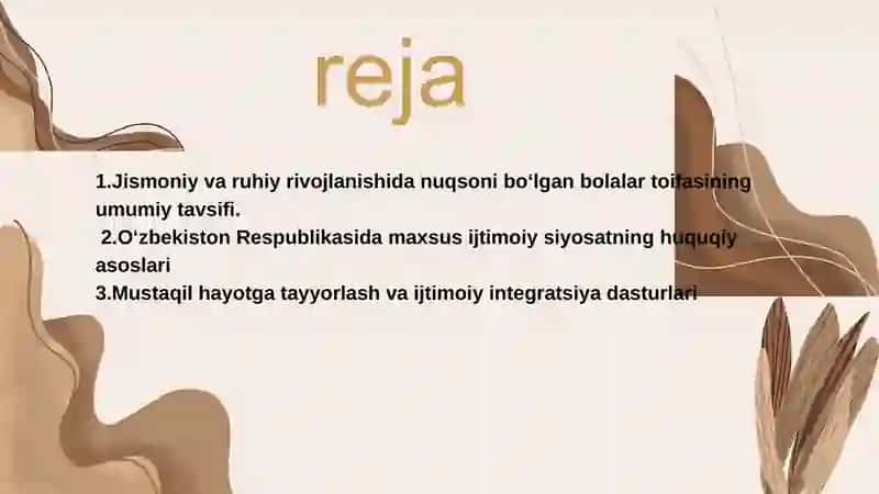 O’zbekiston Respublikasida jismoniy va ruhiy rivopjlanishda nuqsoni bo’lgan bolalar va o’smirlarning ijtimoiy himoyasi 2