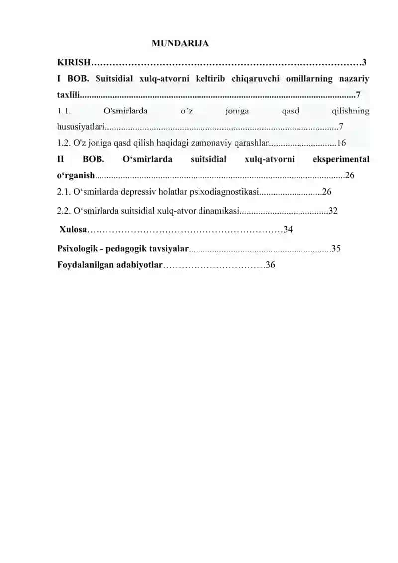 O‘SMIRLIK DAVRIDA SUITSIDNI KELTIRIB CHIQARUVCHI OMILLAR 2