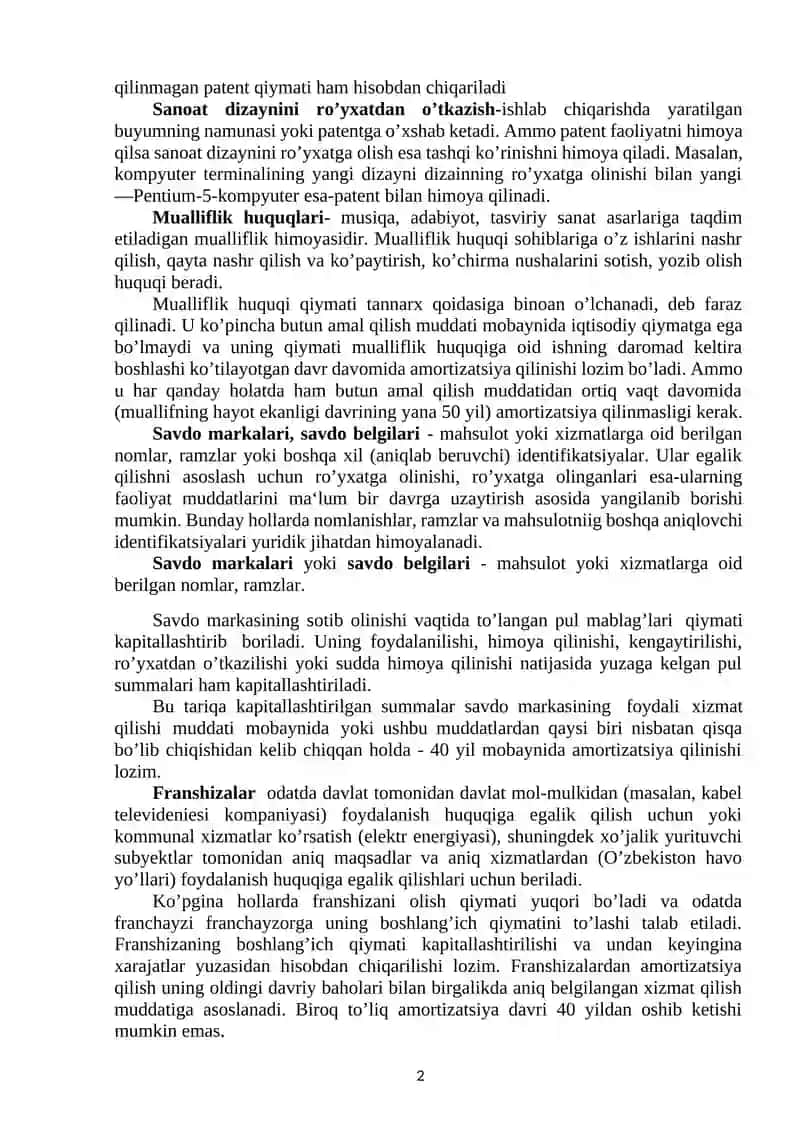 Nomoddiy aktivlar hisobi 2
