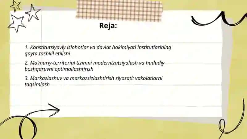 Konstitutsiyaviy islohotlar va davlat hokimiyati institutlarining qayta tashkil etilishi 2