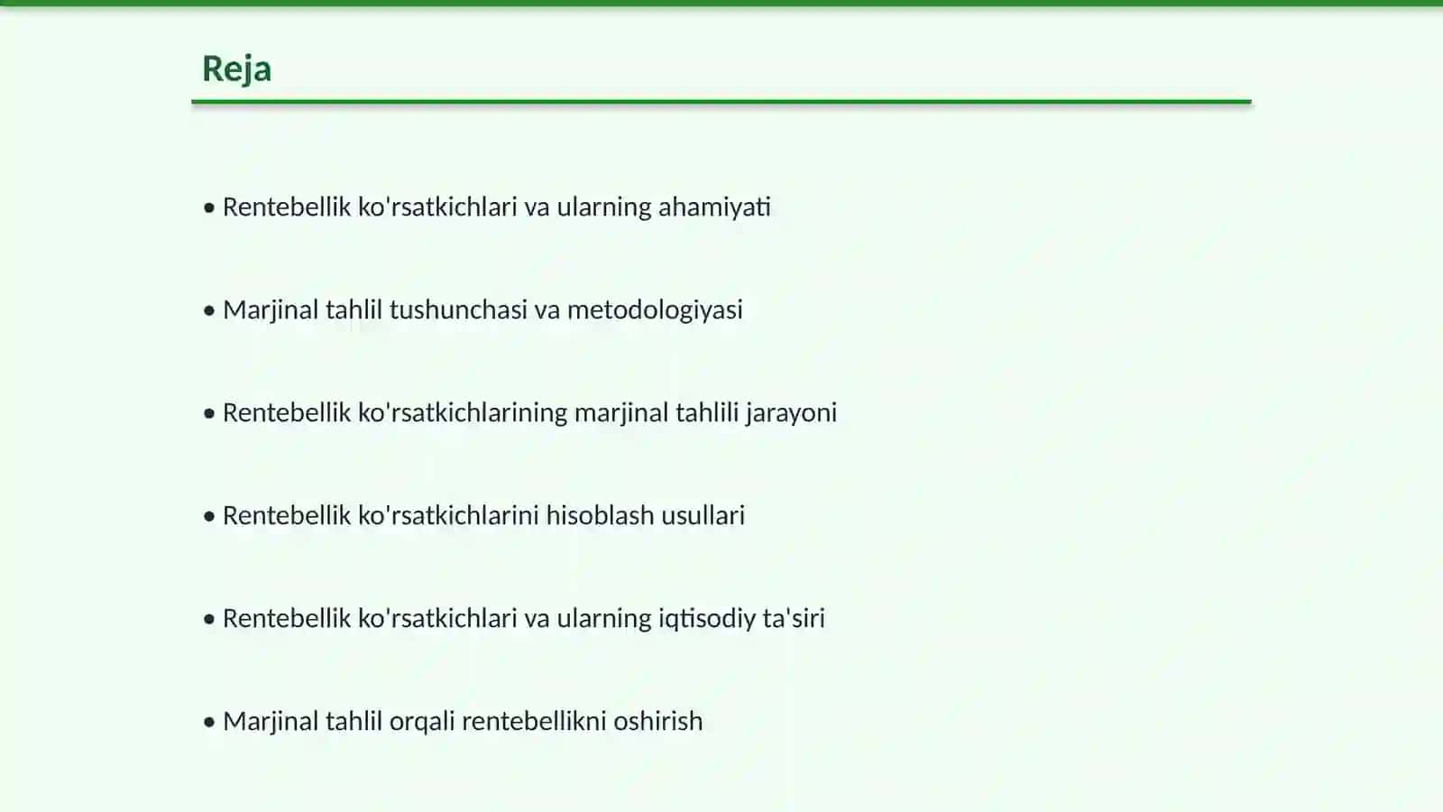 Rentebellik ko'rsatkichlari marjinal tahlili metodikasi 2