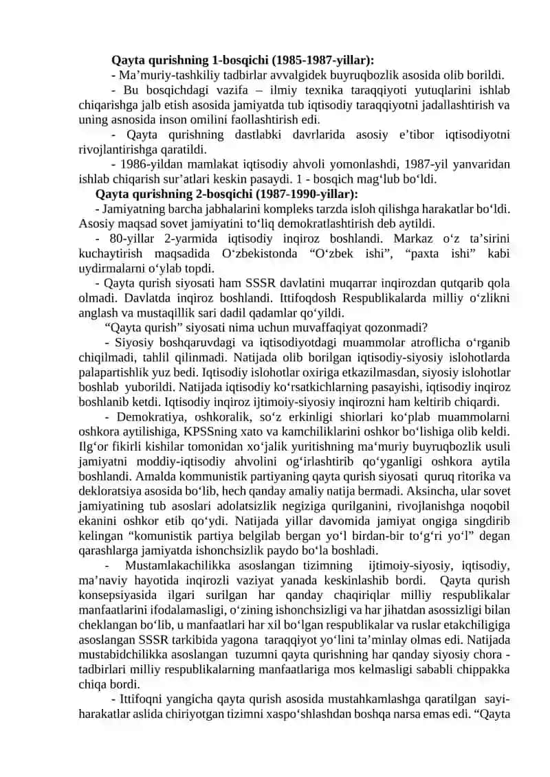 Mustaqillikka erishish arafasida Oʻzbekistondagi ijtimoiy-siyosiy jarayonlar 2