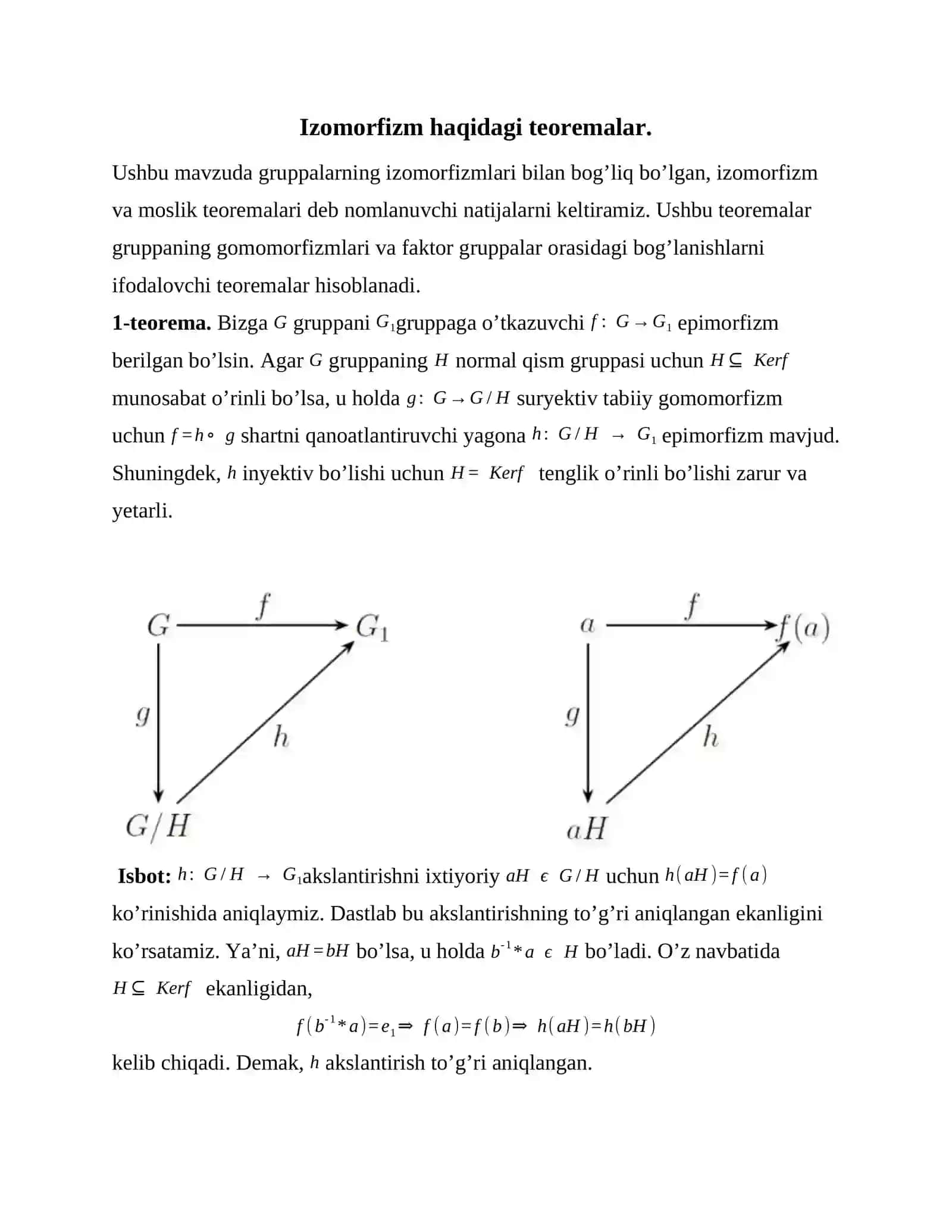 Izomorfizm haqidagi teorema | Algebra fanidan tayyor mustaqil ish 2
