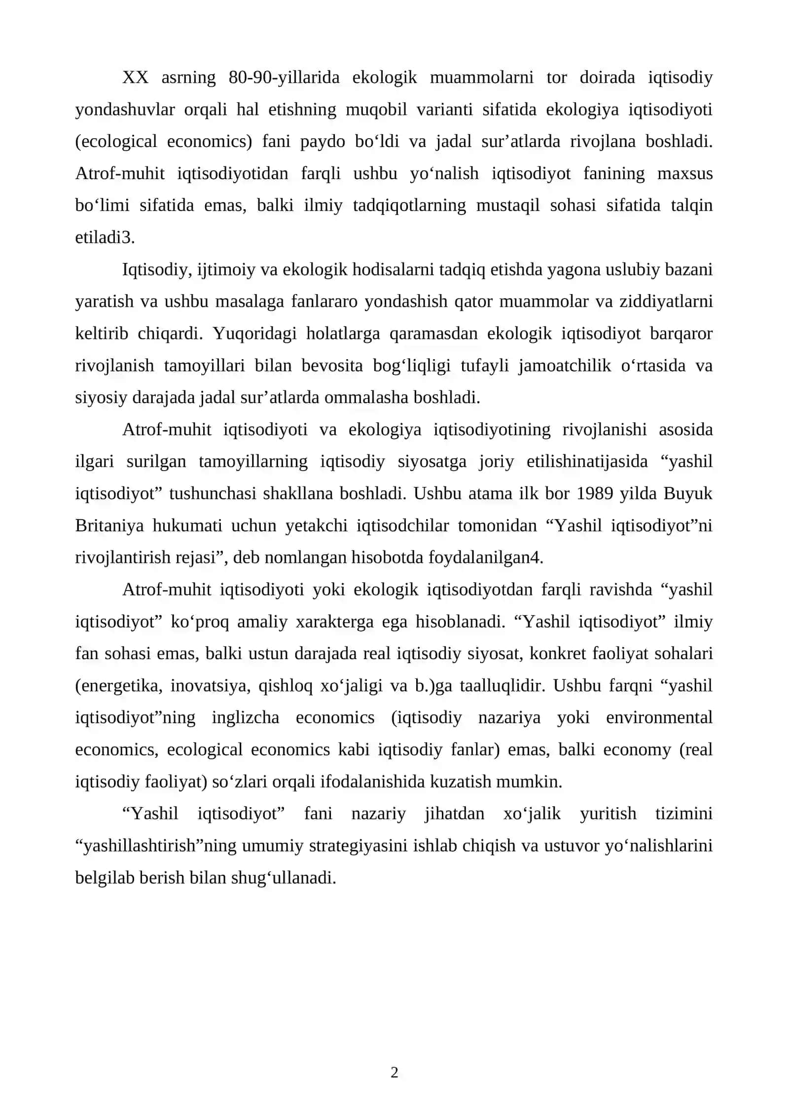 “Yashil” iqtisodiyotning mohiyati va ahamiyati 2