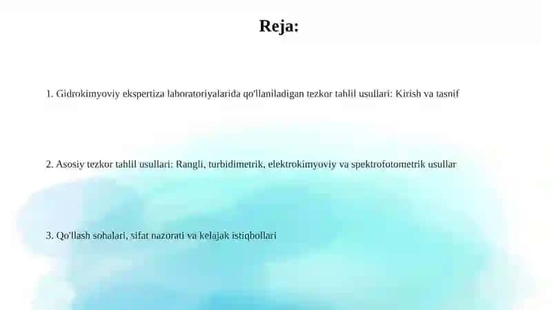 Gidrokimyoviy ekspertiza laboratoriyalarda qo'llaniladigan tezkor tahlil usullari 2