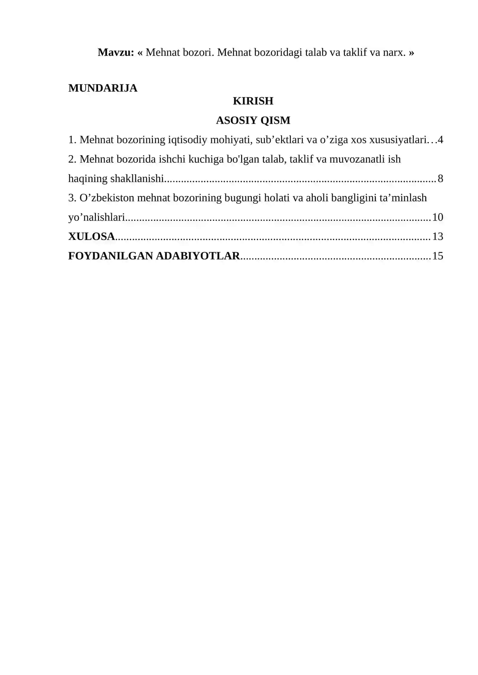 Mehnat bozori. Mehnat bozoridagi talab va taklif va narx 2