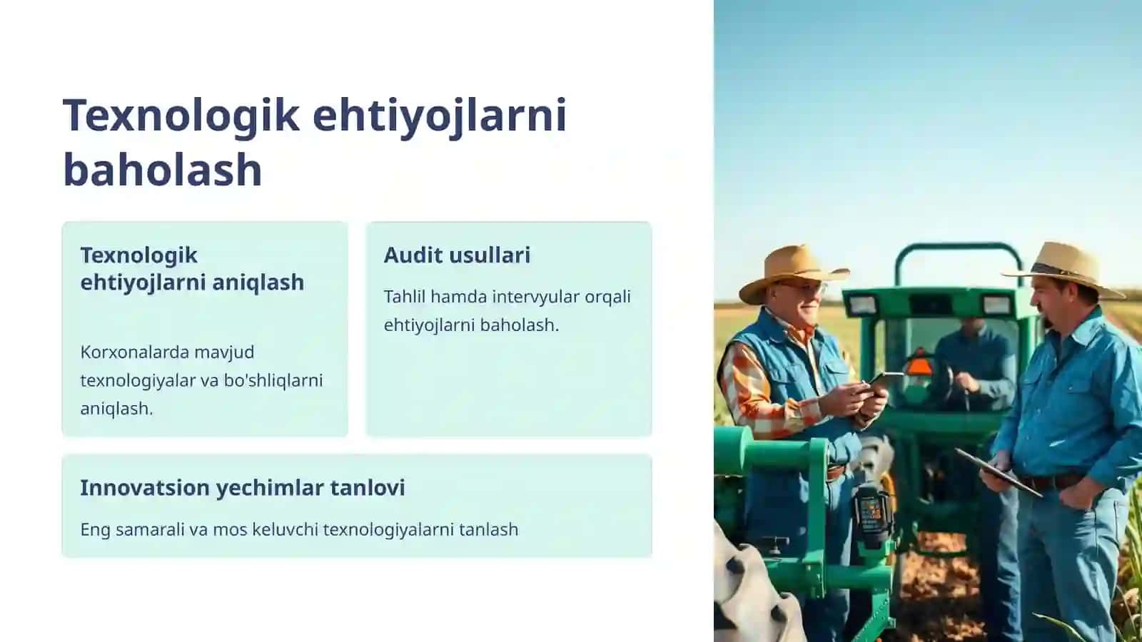 Qishloq xo'jaligida innovatsion texnologiyalarni joriy etish tayyorgarligining asosiy vazifalari 2