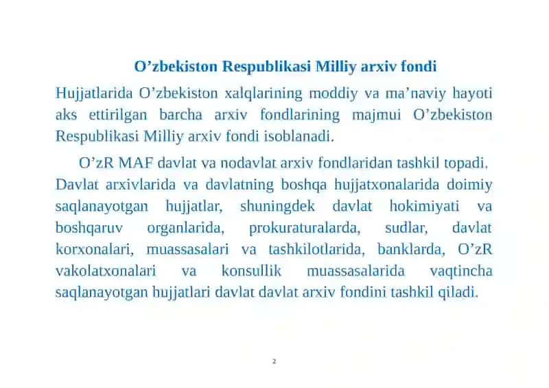 O’zbekiston Respublikasi Milliy arxiv fondi 2