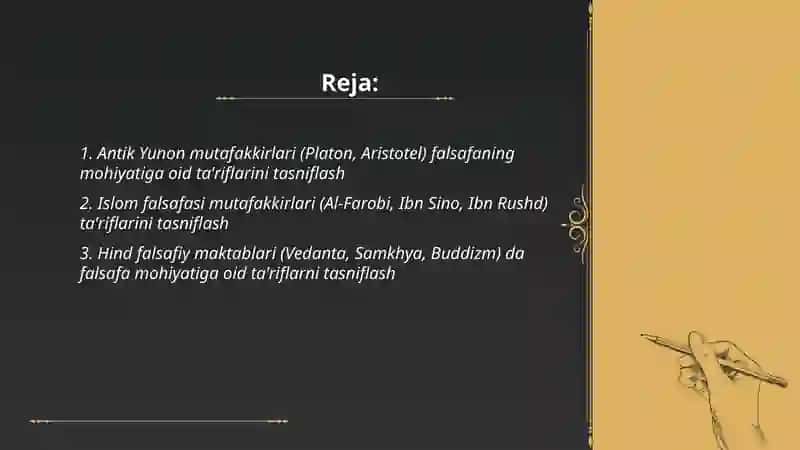 Falsafaning mohiyatiga oid Sharq va G'arb mutafakkirlari tarriflarini tasniflash 2