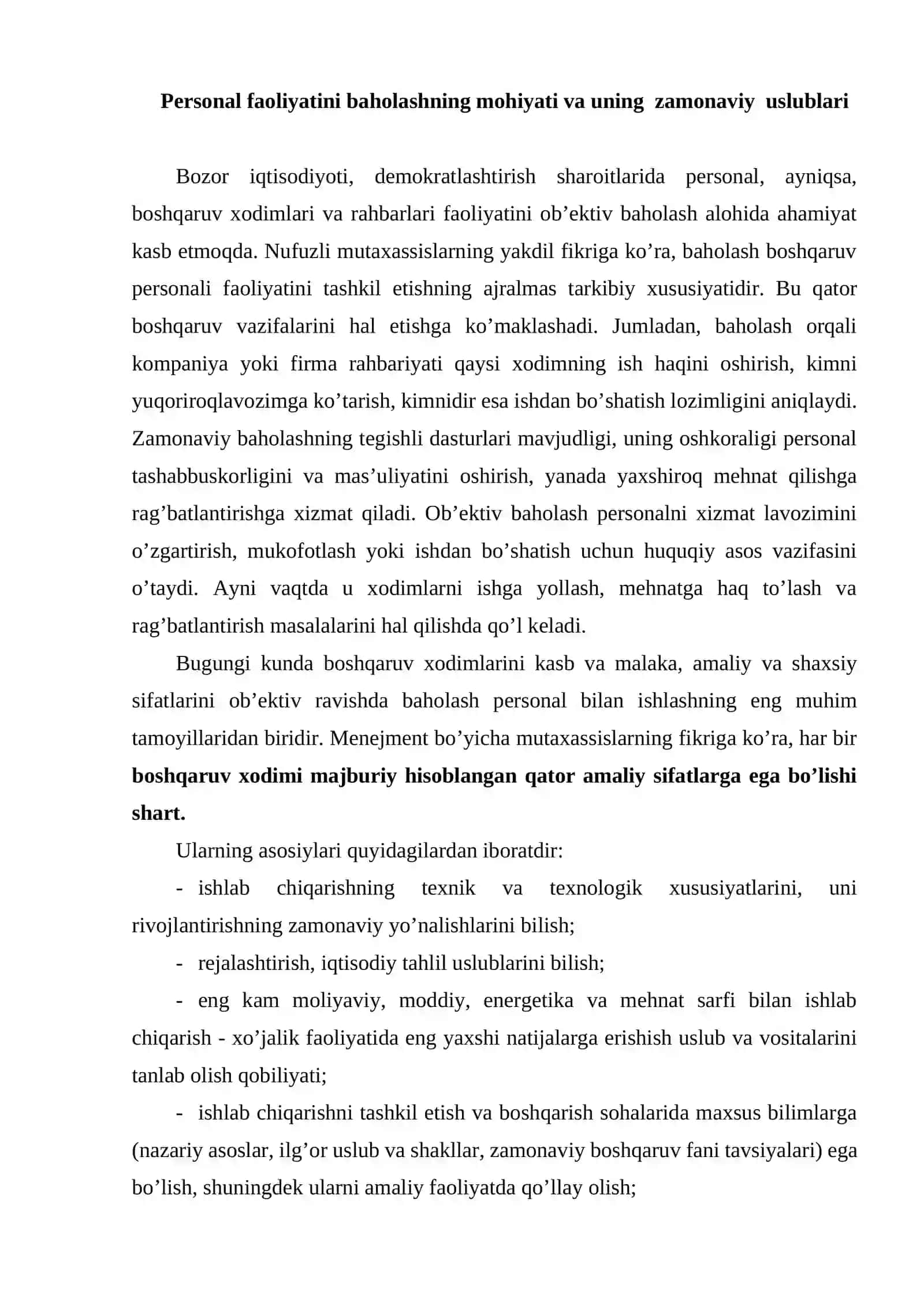 Personal faoliyatini baholashning zamonaviy uslublari 2