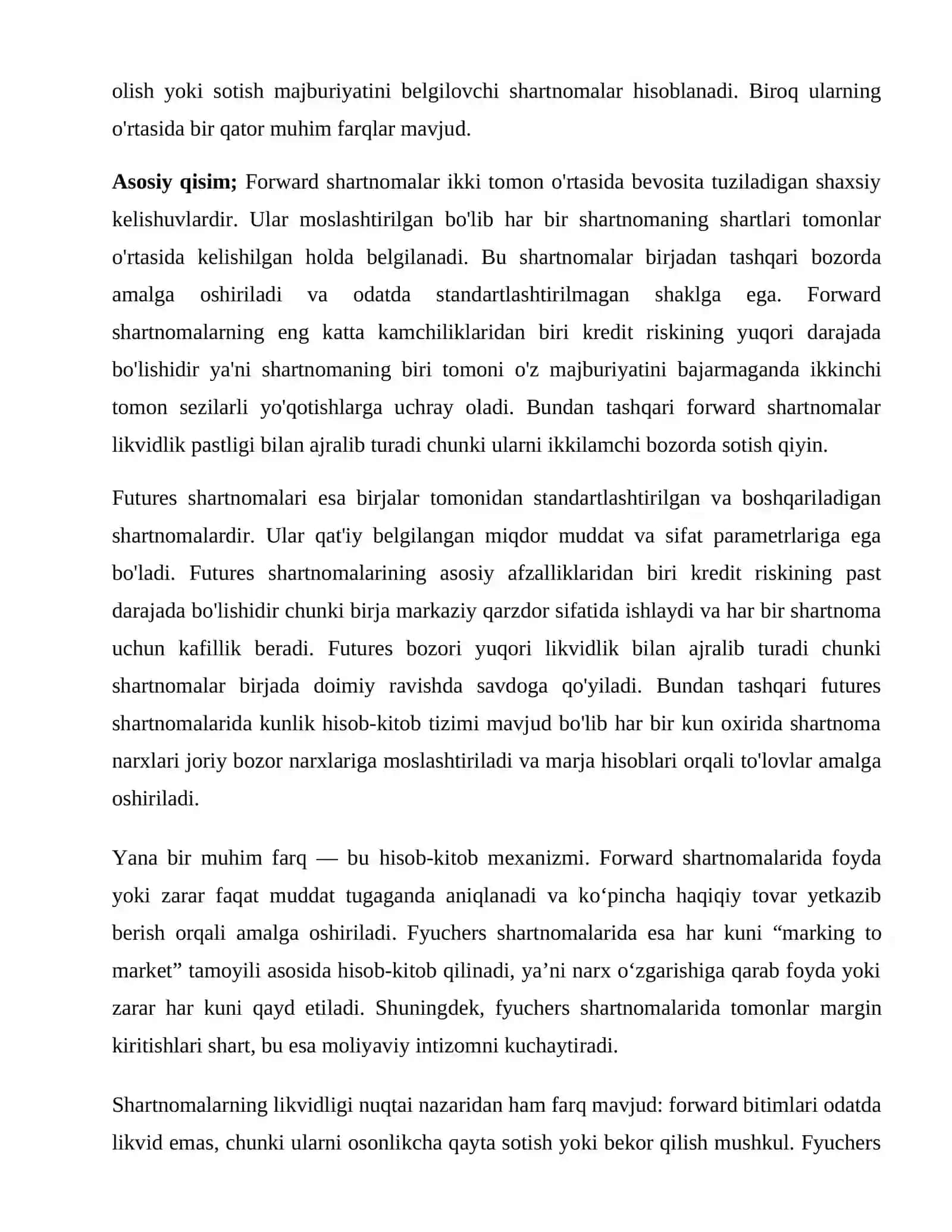 Forward va Futures Shartnomalari Farqlari 2