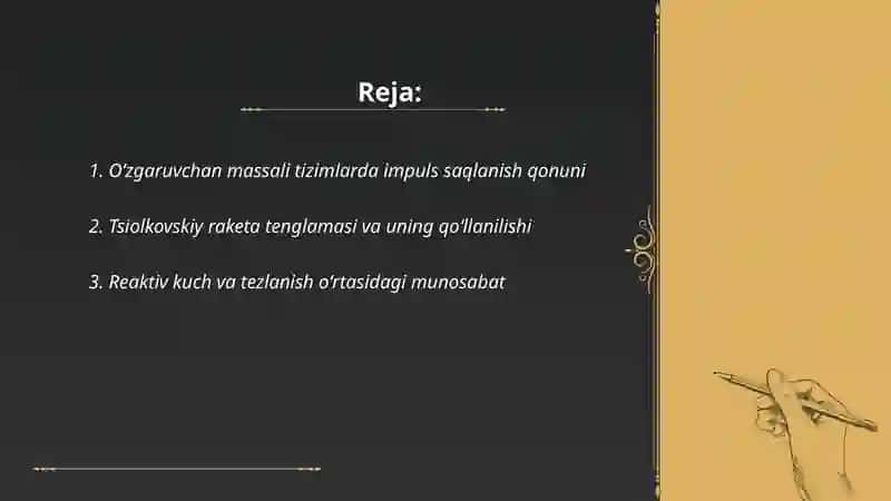 Oʻzgaruvchan massali jismning harakati 2