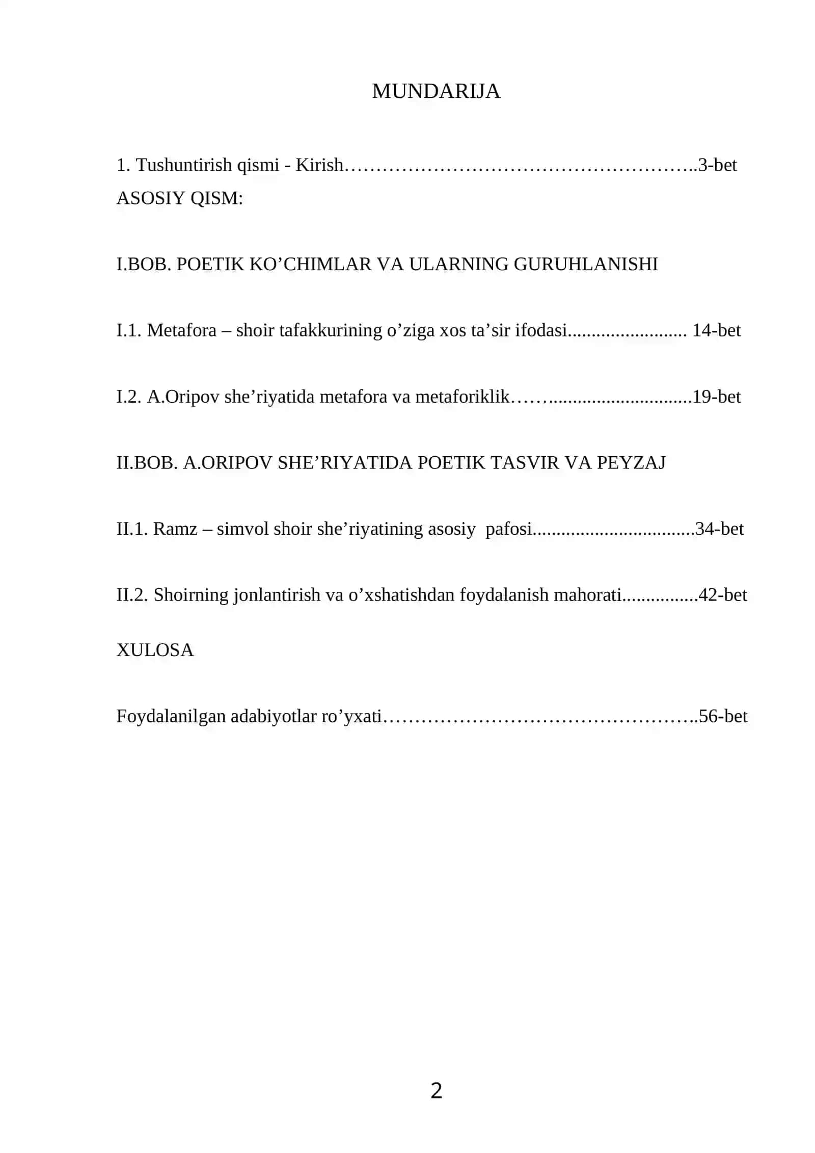 Poeziyada metaforaning o’rni (A. Oripov ijodi misolida) 2