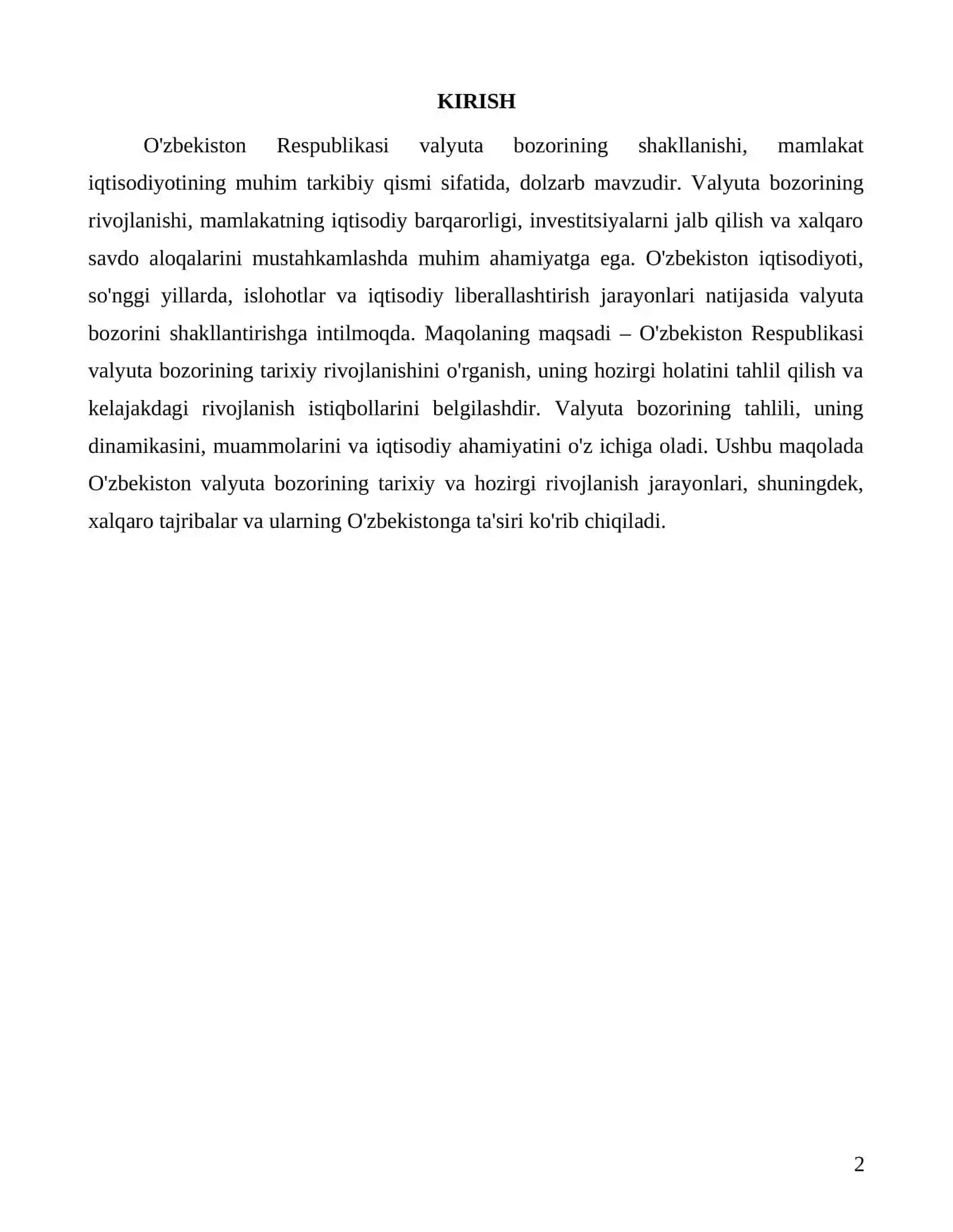 O'zbekiston Respublikasi valyuta bozorining shakllanishi va holati 2
