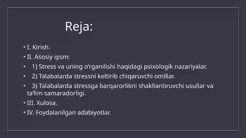 Talabalardastress gabarqarorlikni shakllantirish orqali ta'lim samaradorligi 2