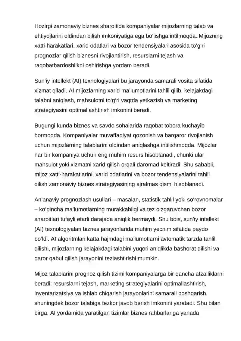 AI YORDAMIDA MIJOZ TALABLARINI PROGNOZ QILISH TIZIMI 2