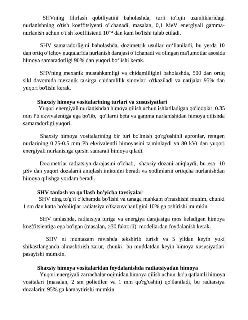Ratsional inshoatdagi nurlanishdan foydalanuvchini himoyalash shaxsiy himoya vositalarini qoʼllash 2