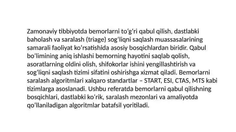 Bemorlarni qabul qilish va saralash algoritmi 2