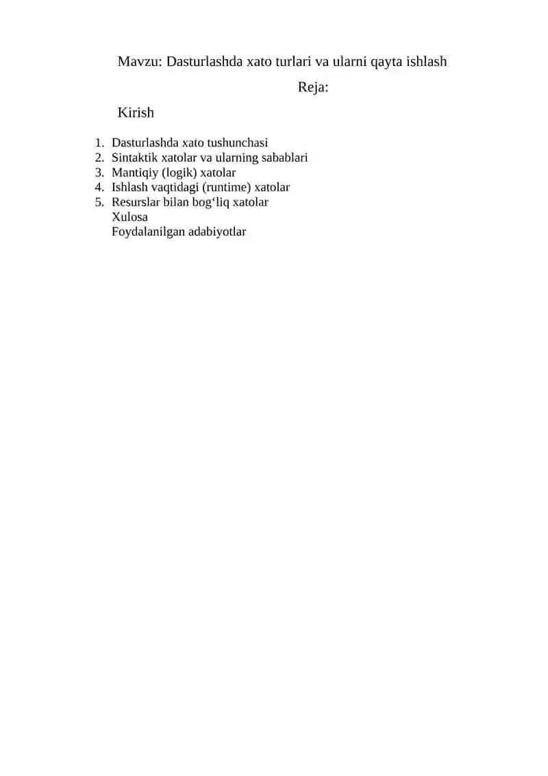 Dasturlashdagi xatolar 2