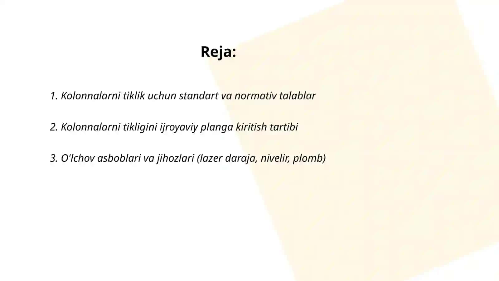 Kolonnalarni tikligini ijroyaviy planga olish 2
