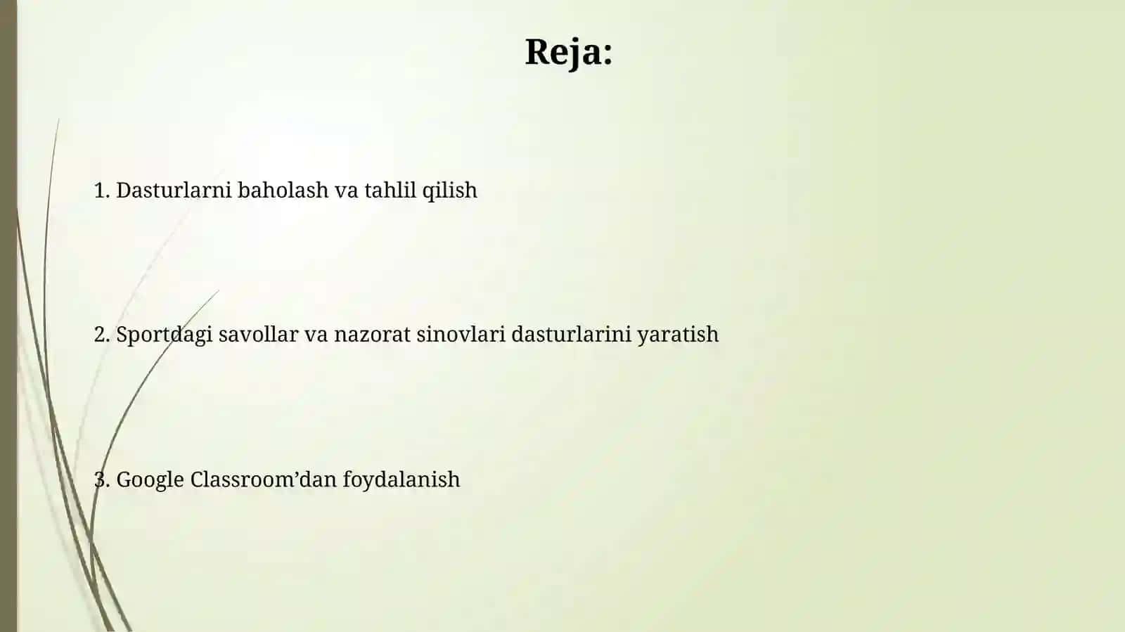 Atletika soʻrovlari va nazorat testlarini yaratuvchi dasturlar GoogleClasroom 2