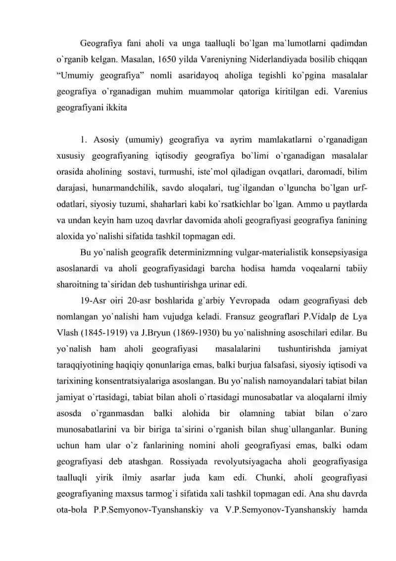 Mamlakatimizda aholi geografiyasining tarkib topishi va rivojlanishi 2