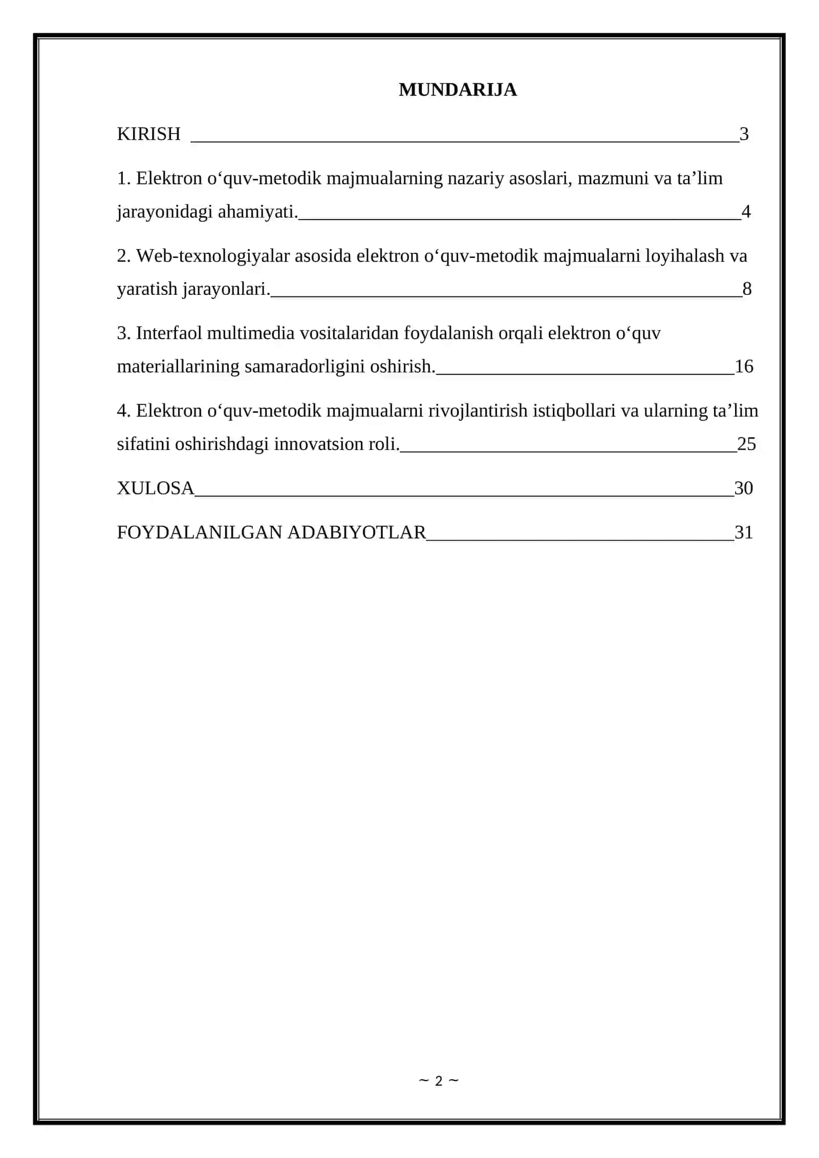 Web-texnologiyalar va interfaol multimedia vositalari yordamida elektron o‘quv-metodik majmualar yaratish 2