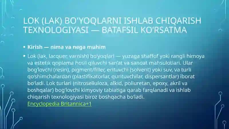Lok bo'yoqlarni ishlab chiqarish texnologiyasi 2