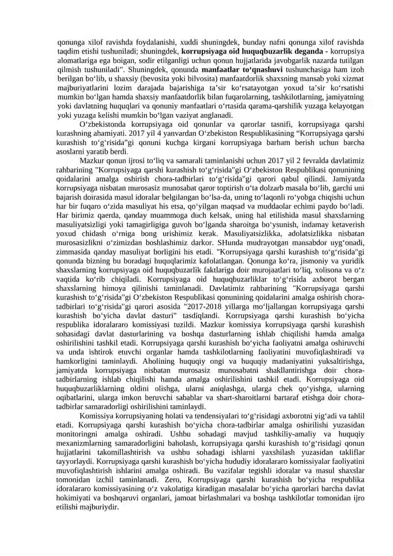 O‘zbekistonning korrupsiyaga qarshi kurash siyosati 2