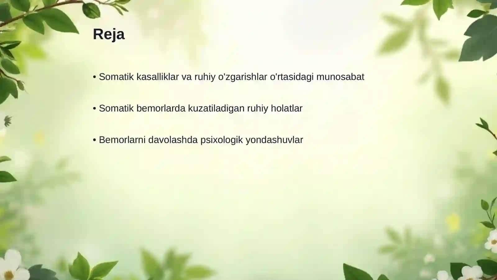 Somatik bemorlarda kuzatiladigan ruhiy o'zgarishlar va bemorlarni davollash tadbirlari 2