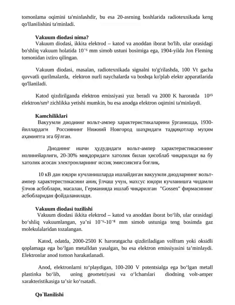 Vakuumli diod va uning volt amper xarakteristikasi 2