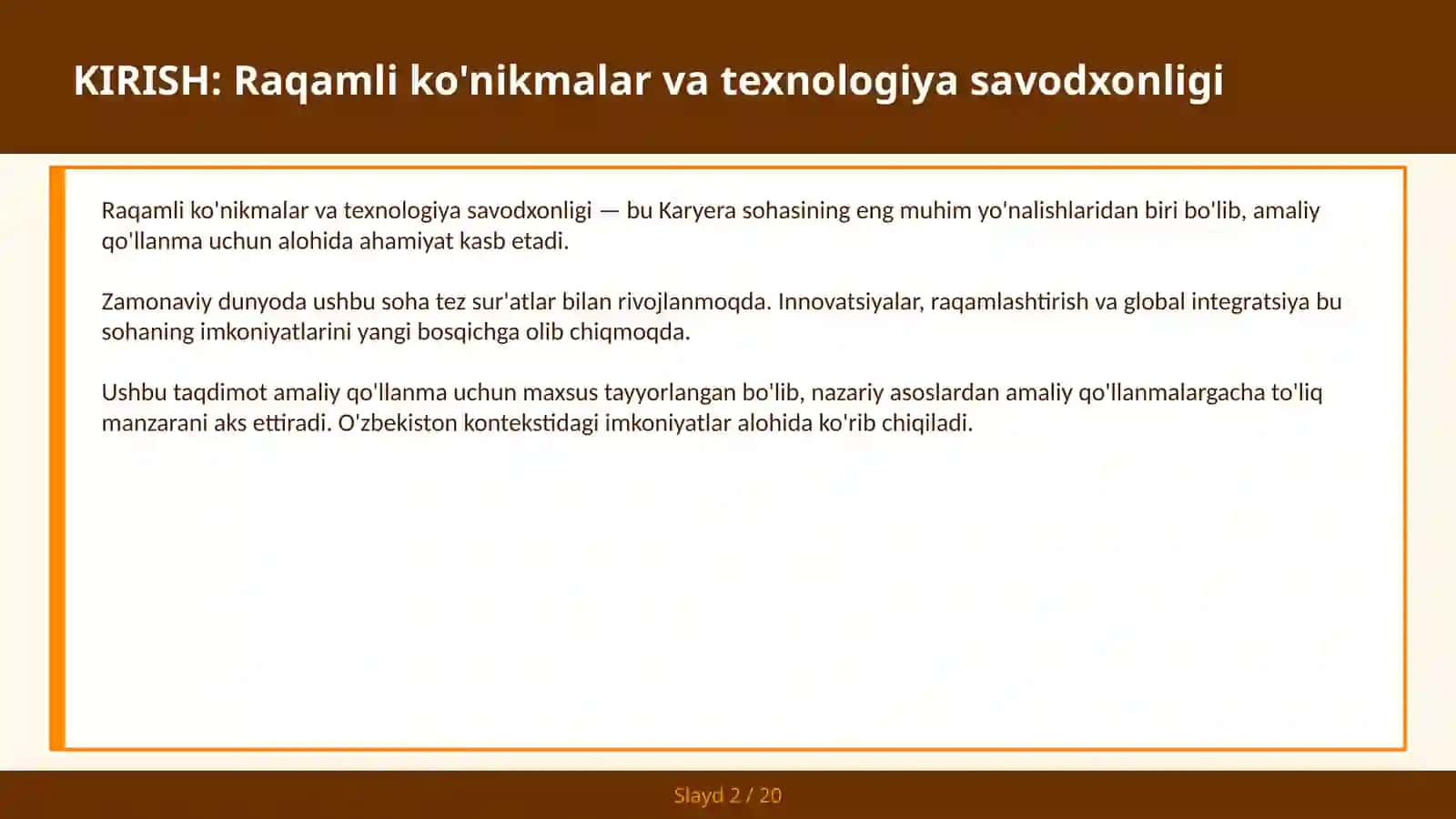 RAQAMLI KO'NIKMALAR VA TEXNOLOGIYA SAVODXONLIGI 2