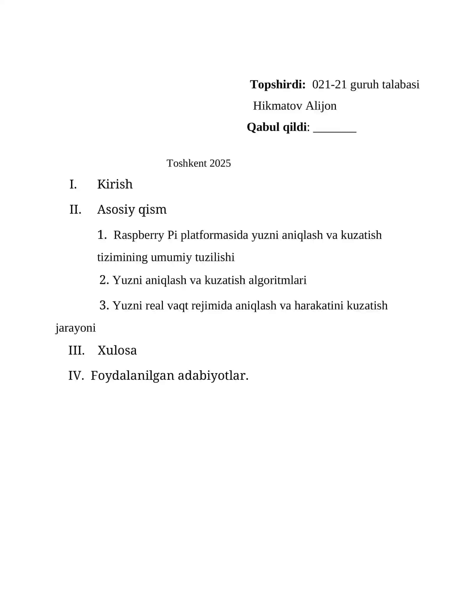 Raspberry Pi asosida yuzni kuzatish algoritmlari 2
