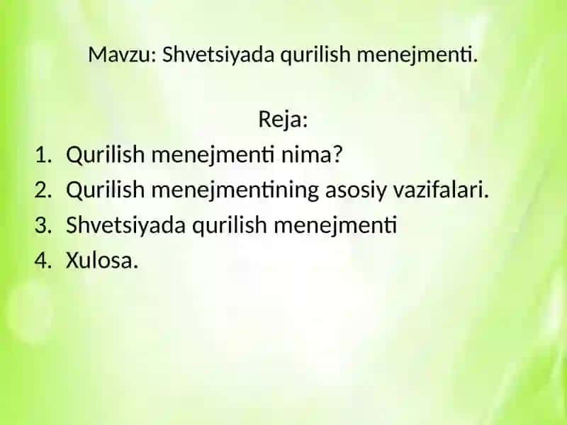 Shvetsiyada Qurilish Menejmenti 2