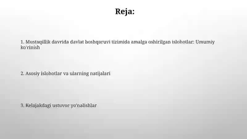 Mustaqillik yillarida davlat boshqaruvi tizimida amalga oshirilgan islohotlar 2